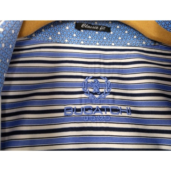 BUGATCHI UOMO Striped Button Down XXL Dress Shirt Flip Cuff Blue Long Sleeve - Picture 4 of 14